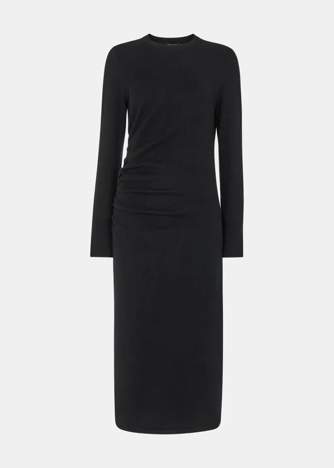 Women Dresses Whistles Black Gathered Side Midi Knit Dress