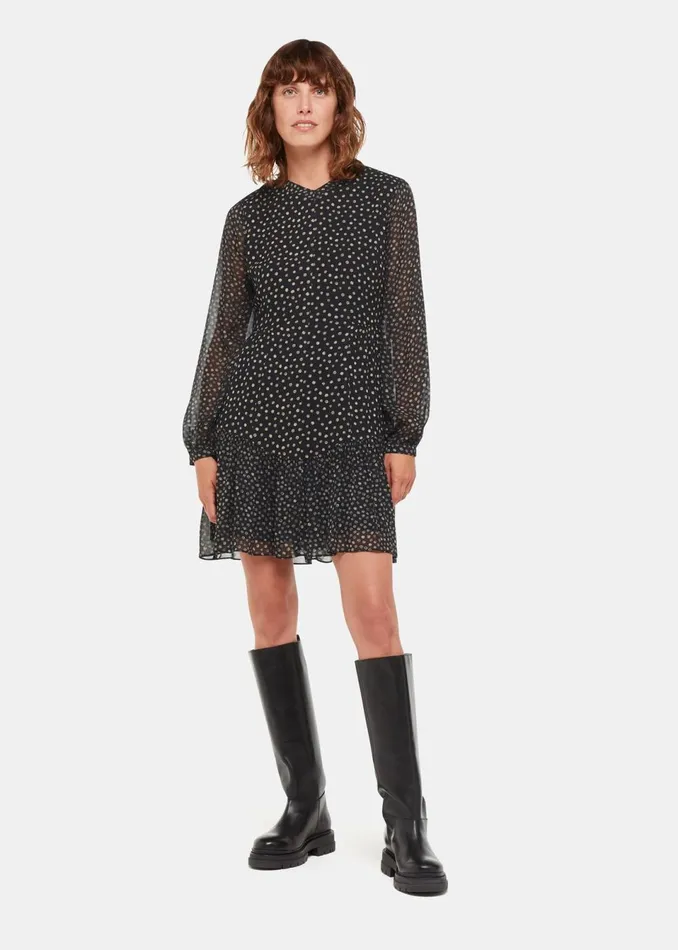 Women Dresses Whistles Black Speckled Polka Dot Dress