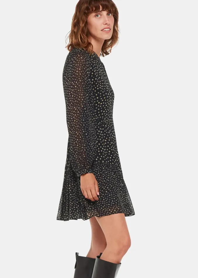 Women Dresses Whistles Black Speckled Polka Dot Dress