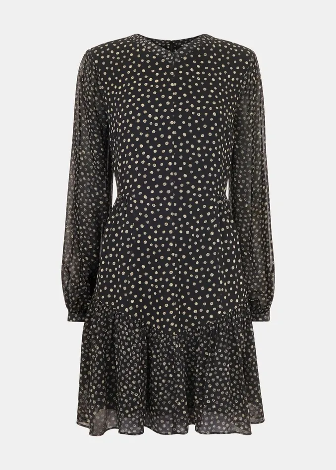 Women Dresses Whistles Black Speckled Polka Dot Dress