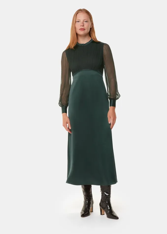 Women Dresses Whistles Dark Green Gathered Bodice Maxi Dress