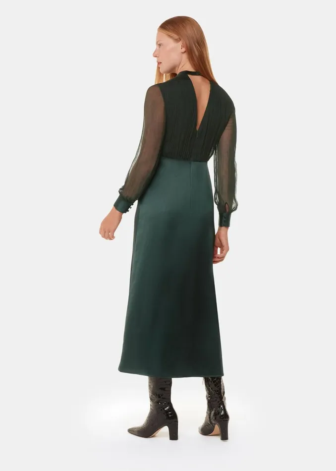 Women Dresses Whistles Dark Green Gathered Bodice Maxi Dress