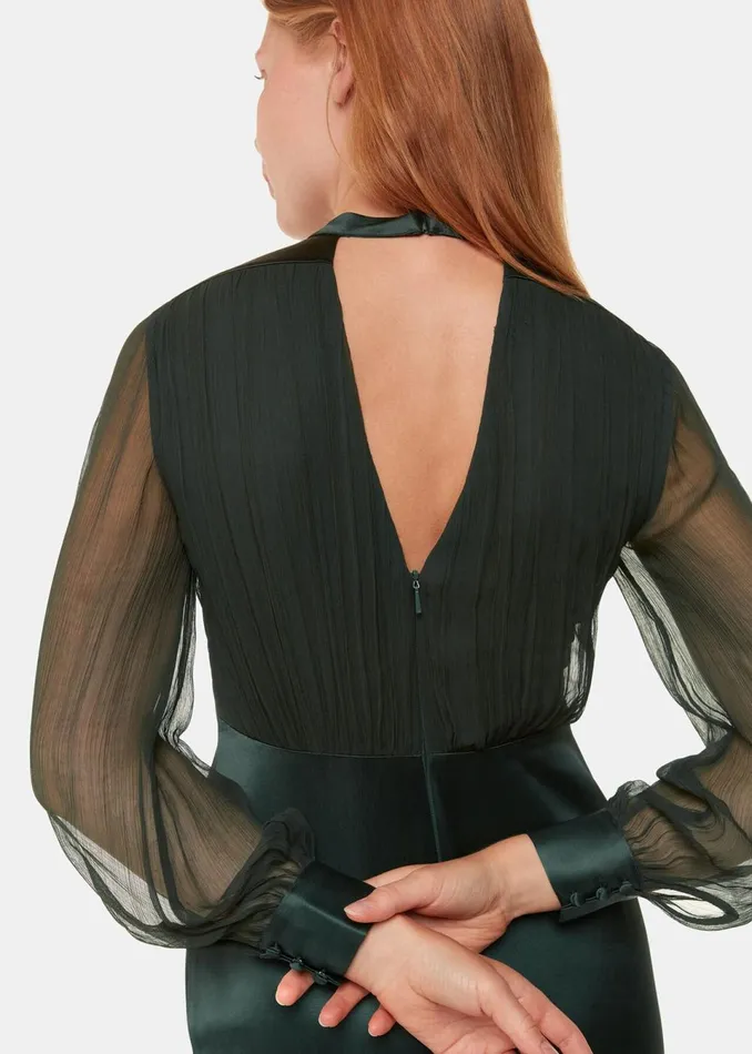 Women Dresses Whistles Dark Green Gathered Bodice Maxi Dress