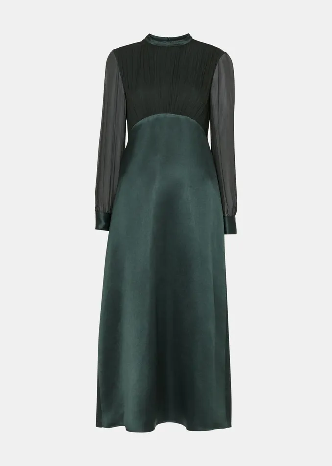 Women Dresses Whistles Dark Green Gathered Bodice Maxi Dress