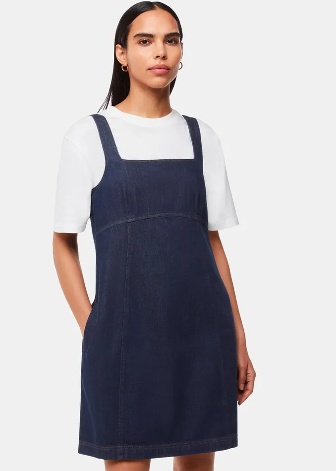 Women Dresses Whistles Denim Pinafore Dress