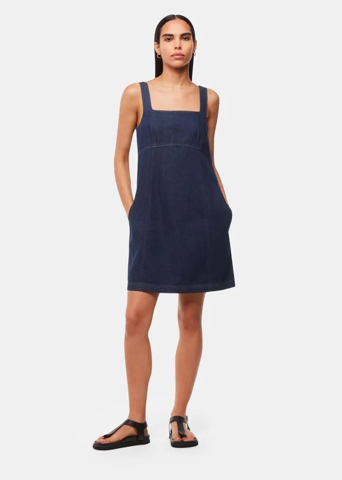 Women Dresses Whistles Denim Pinafore Dress