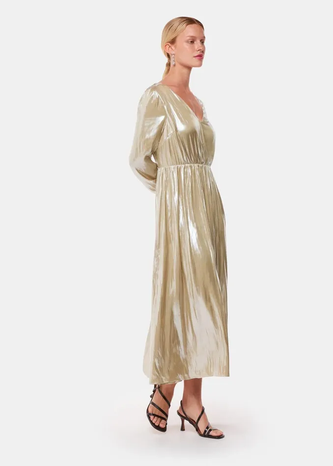 Women Dresses Whistles Gold Metallic Wrap Front Dress