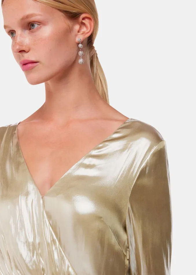 Women Dresses Whistles Gold Metallic Wrap Front Dress Women Dresses Whistles Gold Metallic Wrap Front Dress