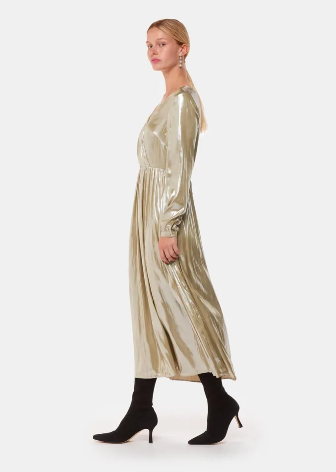 Women Dresses Whistles Gold Metallic Wrap Front Dress Women Dresses Whistles Gold Metallic Wrap Front Dress