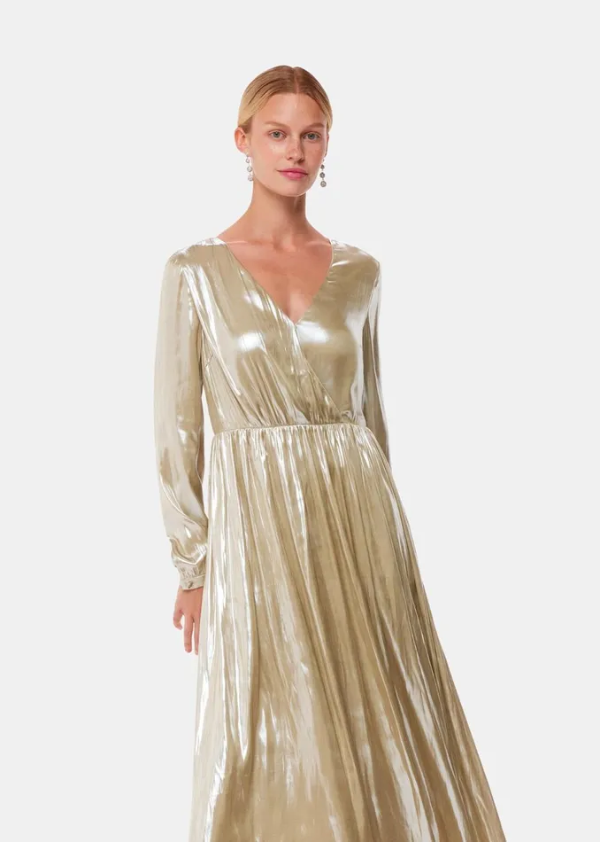 Women Dresses Whistles Gold Metallic Wrap Front Dress Women Dresses Whistles Gold Metallic Wrap Front Dress