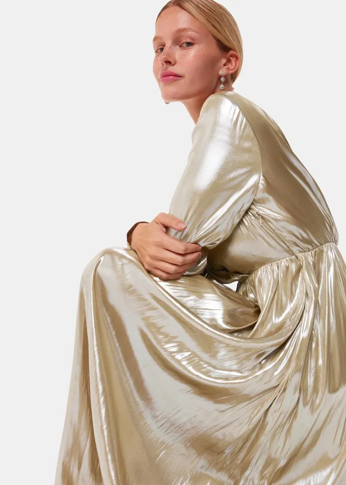Women Dresses Whistles Gold Metallic Wrap Front Dress Women Dresses Whistles Gold Metallic Wrap Front Dress