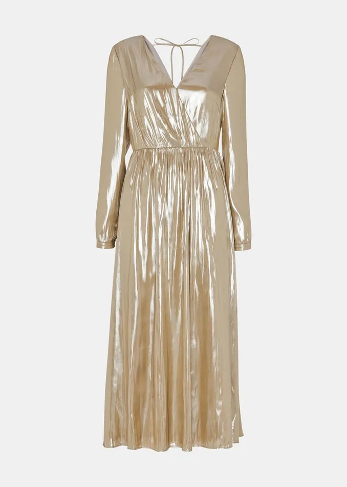 Women Dresses Whistles Gold Metallic Wrap Front Dress Women Dresses Whistles Gold Metallic Wrap Front Dress