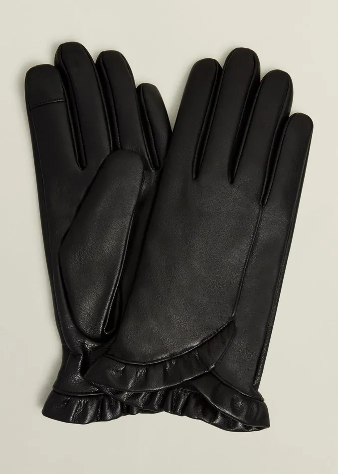 Women Edeline Leather Ruffle Gloves Black Hobbs Gloves