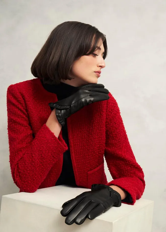 Women Edeline Leather Ruffle Gloves Black Hobbs Gloves