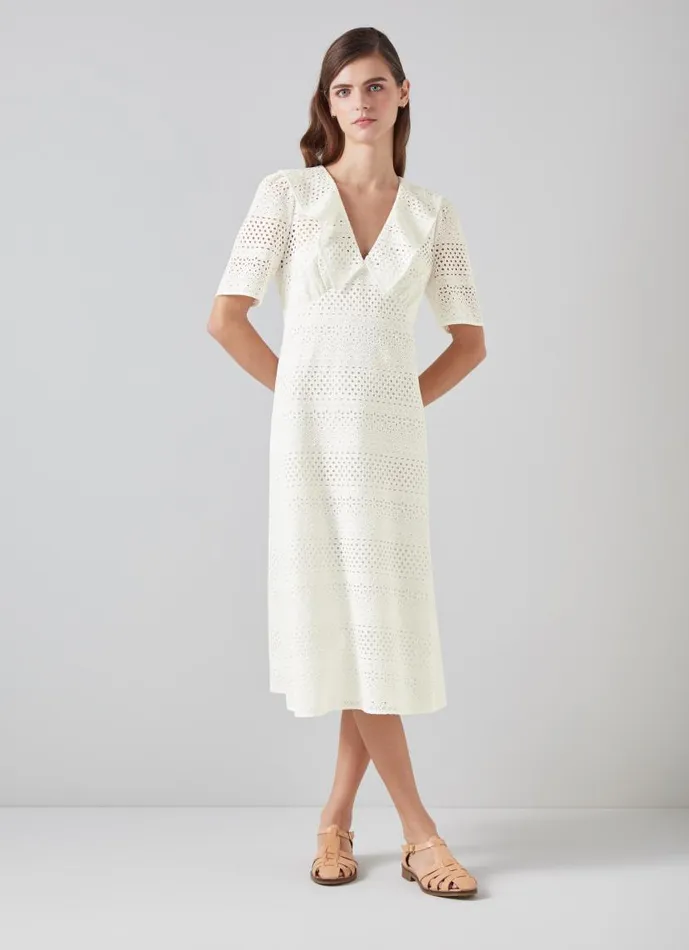 Women Ella White Broderie Anglaise Dress White LKBennett Dresses
