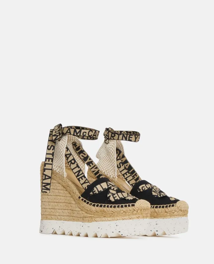 Women Espadrilles Stella McCartney Gaia Platform Espadrille Wedges Black