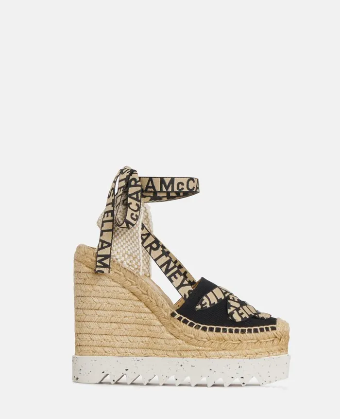 Women Espadrilles Stella McCartney Gaia Platform Espadrille Wedges Black