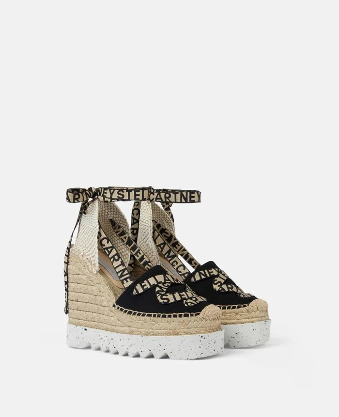 Women Espadrilles Stella McCartney Gaia Platform Espadrille Wedges Black