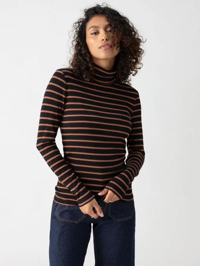 Women Essential Turtleneck Top Raw Hide Black Stripe Sanctuary Clothing Sweaters and Cardis Women Essential Turtleneck Top Raw Hide Black Stripe Sanctuary Clothing Sweaters and Cardis