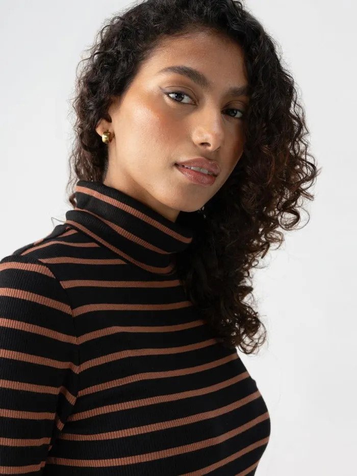 Women Essential Turtleneck Top Raw Hide Black Stripe Sanctuary Clothing Sweaters and Cardis Women Essential Turtleneck Top Raw Hide Black Stripe Sanctuary Clothing Sweaters and Cardis