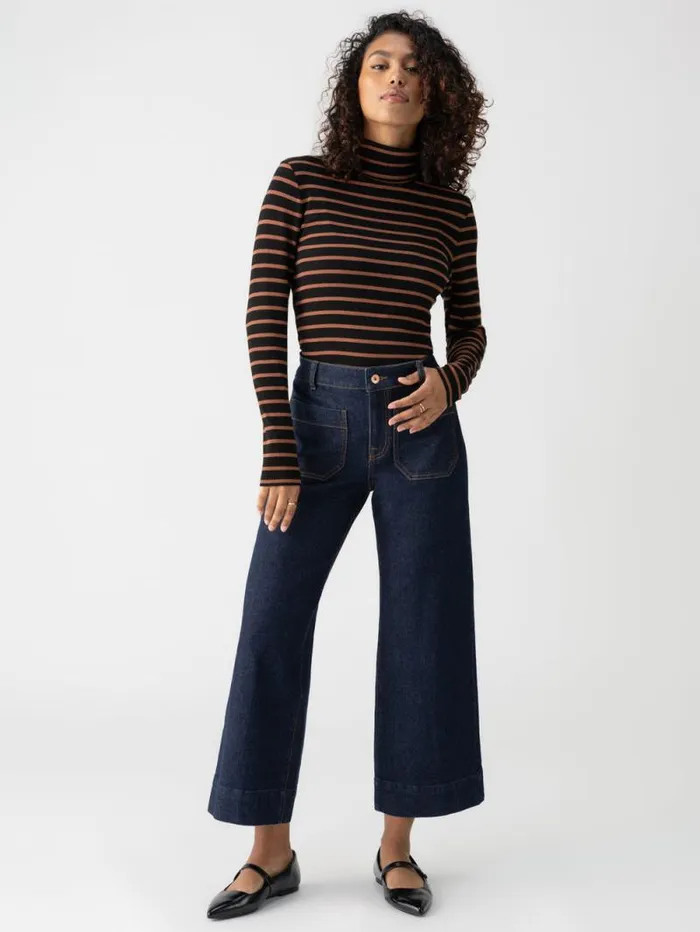 Women Essential Turtleneck Top Raw Hide Black Stripe Sanctuary Clothing Sweaters and Cardis Women Essential Turtleneck Top Raw Hide Black Stripe Sanctuary Clothing Sweaters and Cardis