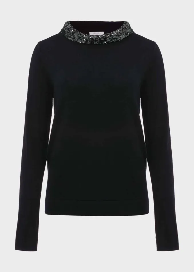 Women Esther Sequin Jumper With Cashmere Forest Green Hobbs Jumpers and Cardigans