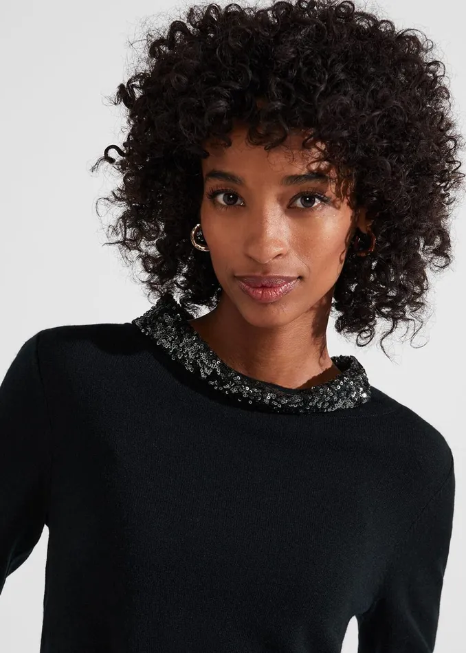 Women Esther Sequin Jumper With Cashmere Forest Green Hobbs Jumpers and Cardigans