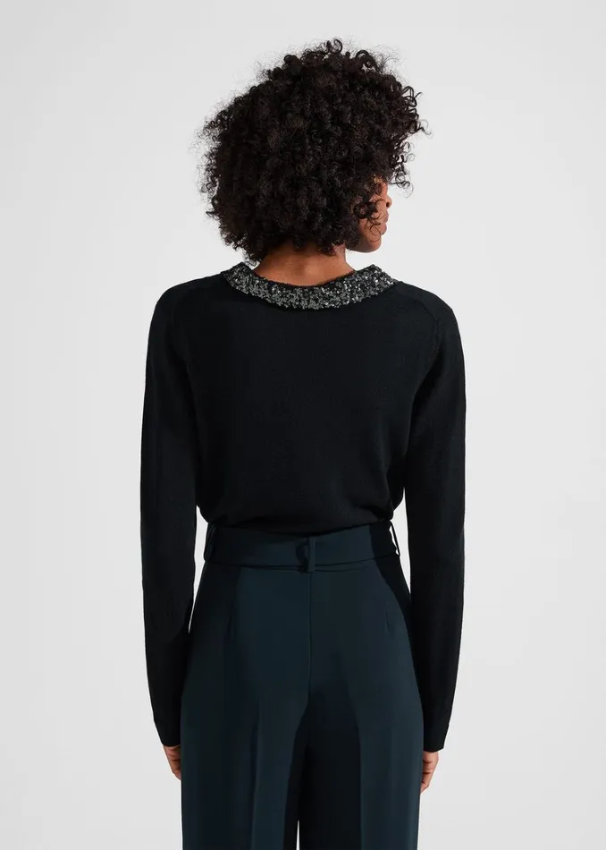 Women Esther Sequin Jumper With Cashmere Forest Green Hobbs Jumpers and Cardigans