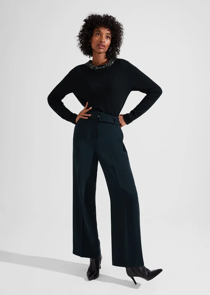 Women Esther Sequin Jumper With Cashmere Forest Green Hobbs Jumpers and Cardigans