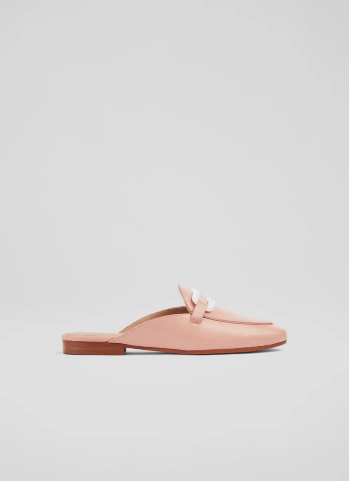 Women Evelyn Pink Leather Backless Loafers Pink LKBennett Flats