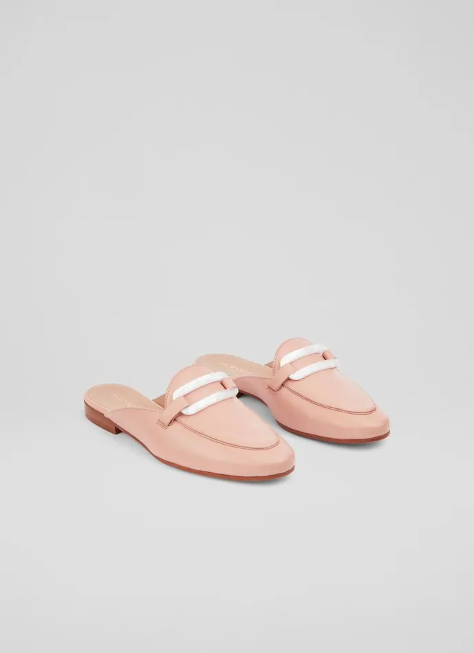 Women Evelyn Pink Leather Backless Loafers Pink LKBennett Flats Women Evelyn Pink Leather Backless Loafers Pink LKBennett Flats