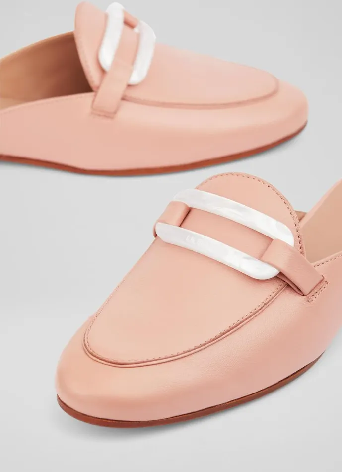 Women Evelyn Pink Leather Backless Loafers Pink LKBennett Flats Women Evelyn Pink Leather Backless Loafers Pink LKBennett Flats