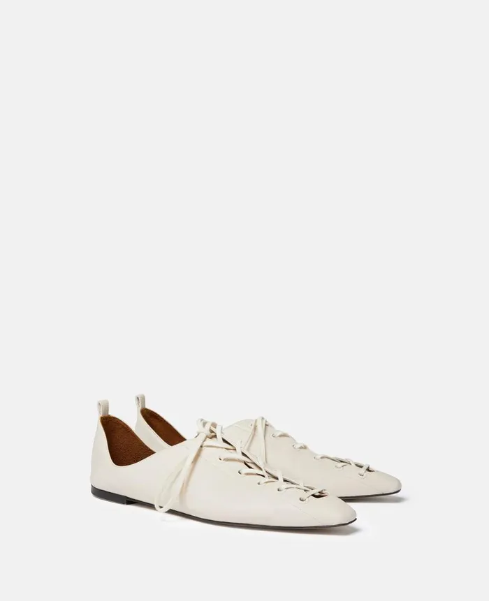 Women Flats Stella McCartney Terra Laced Alter Mat Ballerina Flats Greggio White