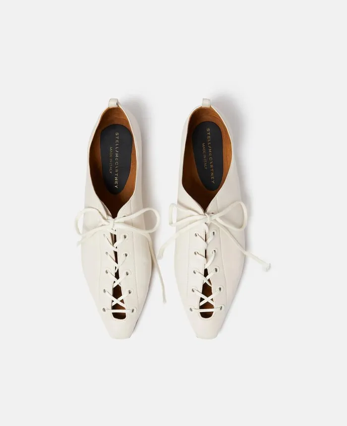 Women Flats Stella McCartney Terra Laced Alter Mat Ballerina Flats Greggio White