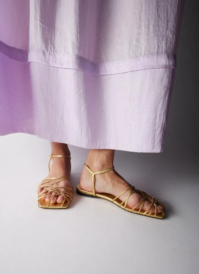 Women Flats Tibi Berneice Kidskin Sandal Gold