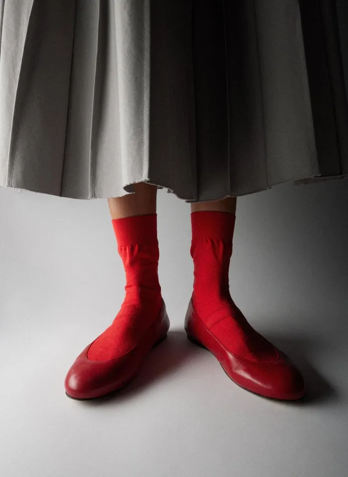 Women Flats Tibi Borg Sock Shoe Red