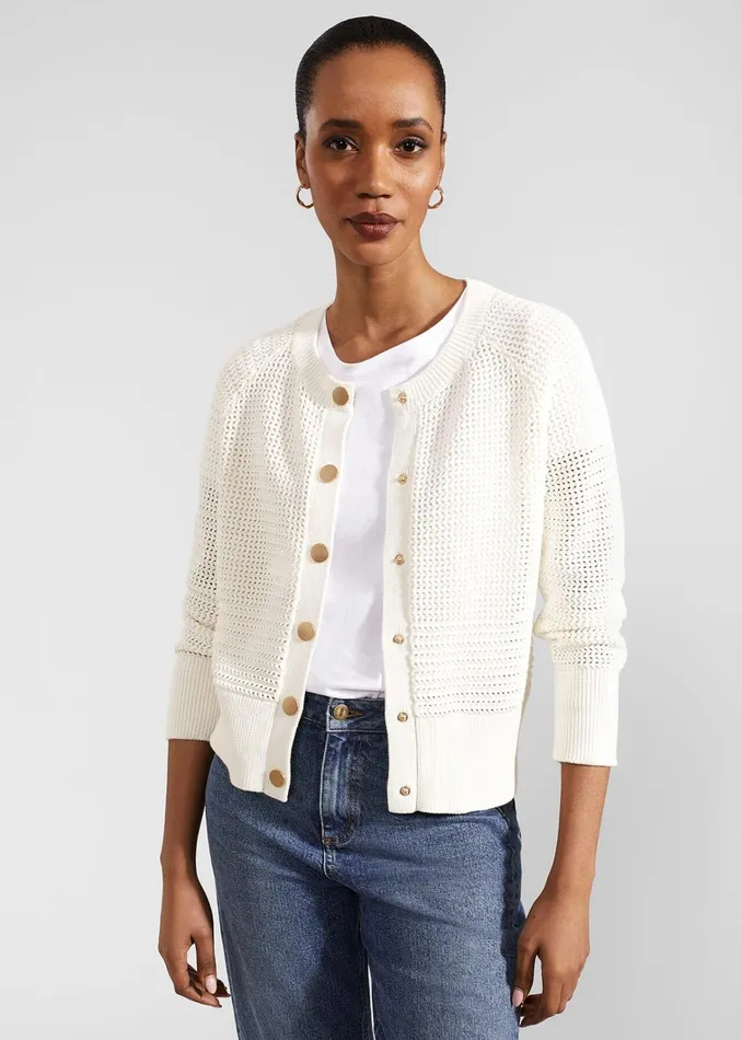 Women Florentina Cotton Cardigan Ivory Hobbs Jumpers and Cardigans