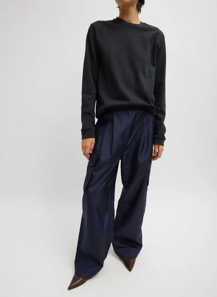 Women Fundamentals Tibi Crispy Nylon Stella Pleated Cargo Pant Navy