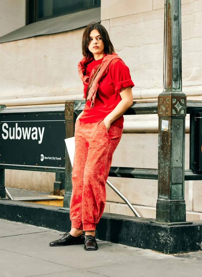 Women Fundamentals Tibi Feather Weight Cashmere Oversized Easy TShirt Red