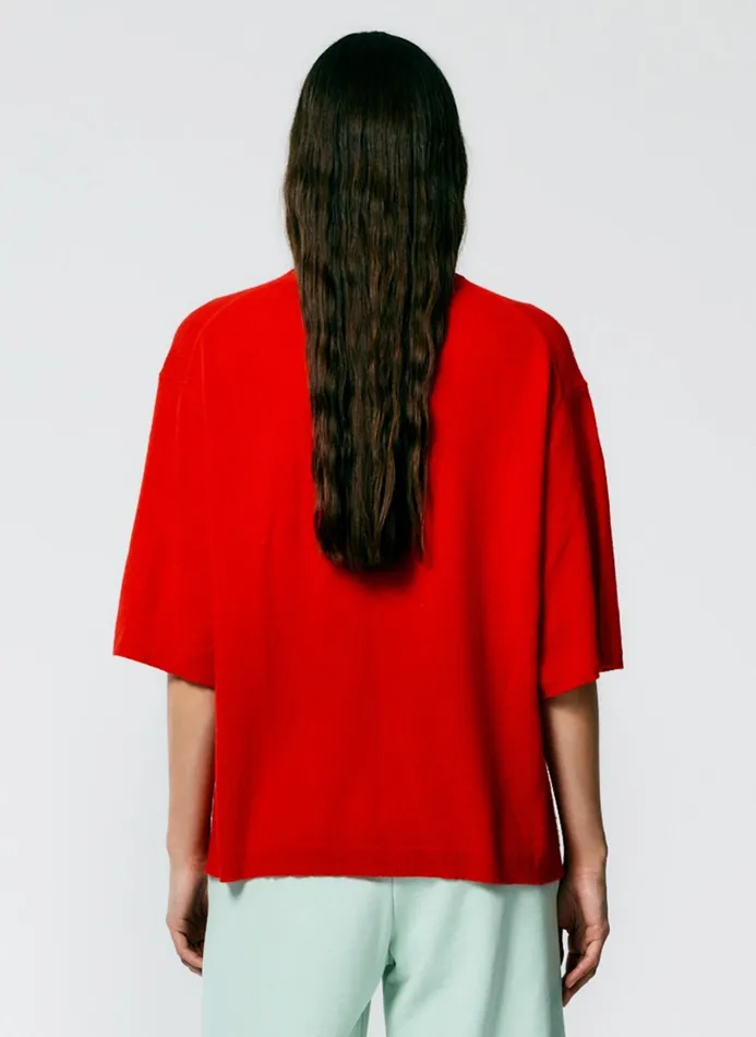 Women Fundamentals Tibi Feather Weight Cashmere Oversized Easy TShirt Red