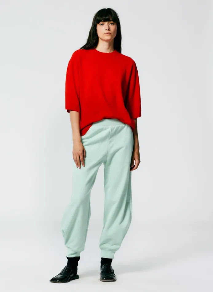 Women Fundamentals Tibi Feather Weight Cashmere Oversized Easy TShirt Red