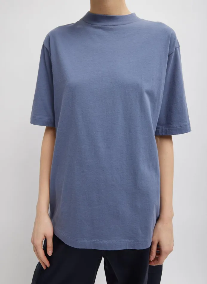 Women Fundamentals Tibi Mock Neck Unisex TShirt Dusty Navy