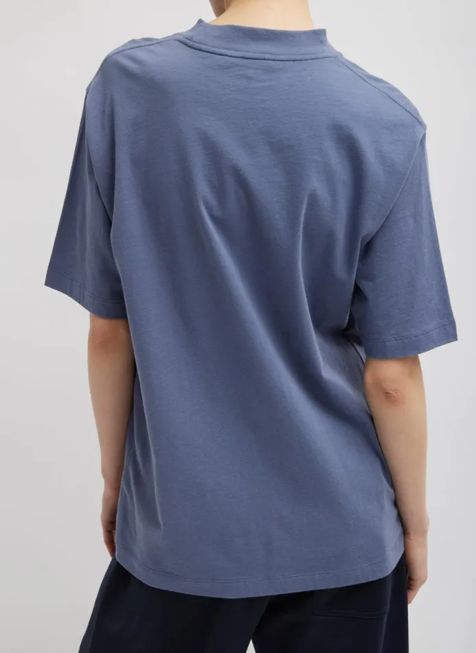 Women Fundamentals Tibi Mock Neck Unisex TShirt Dusty Navy