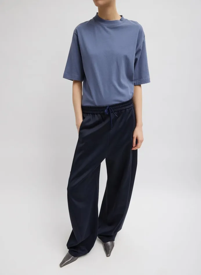 Women Fundamentals Tibi Mock Neck Unisex TShirt Dusty Navy
