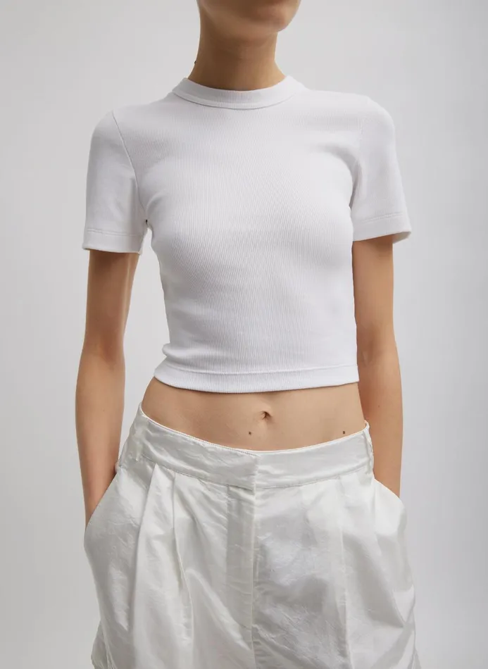 Women Fundamentals Tibi Ribbed Cropped Baby TShirt White