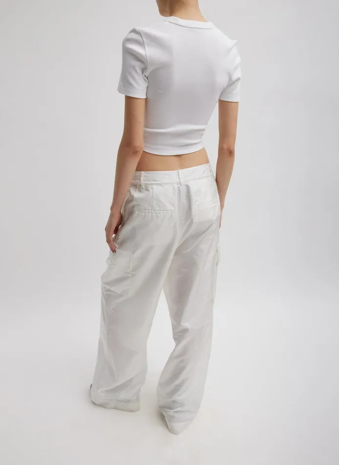 Women Fundamentals Tibi Ribbed Cropped Baby TShirt White