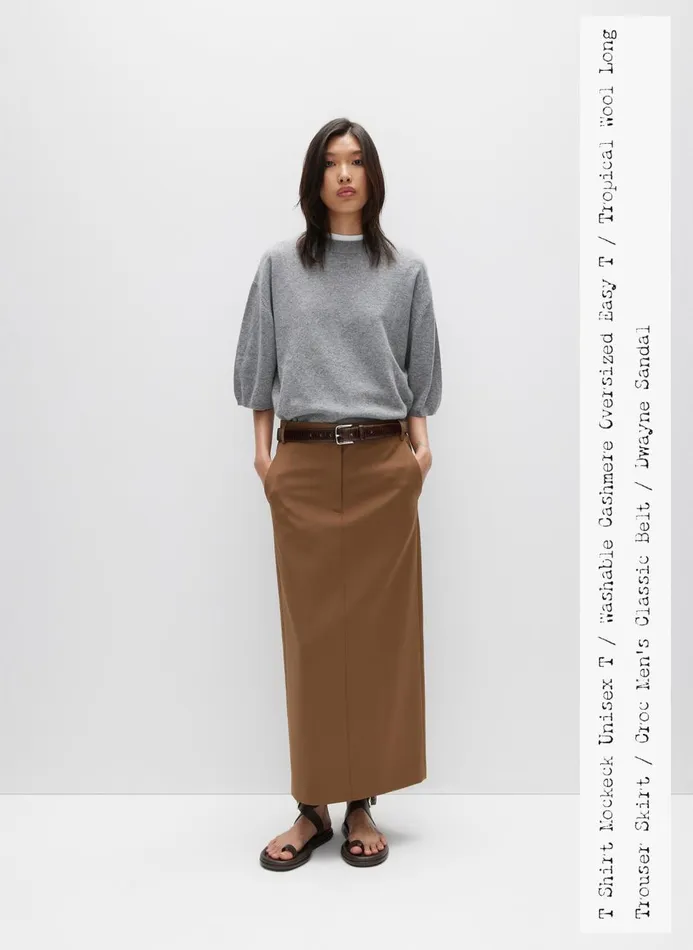 Women Fundamentals Tibi Washable Cashmere Oversized Easy TShirt Heather Grey