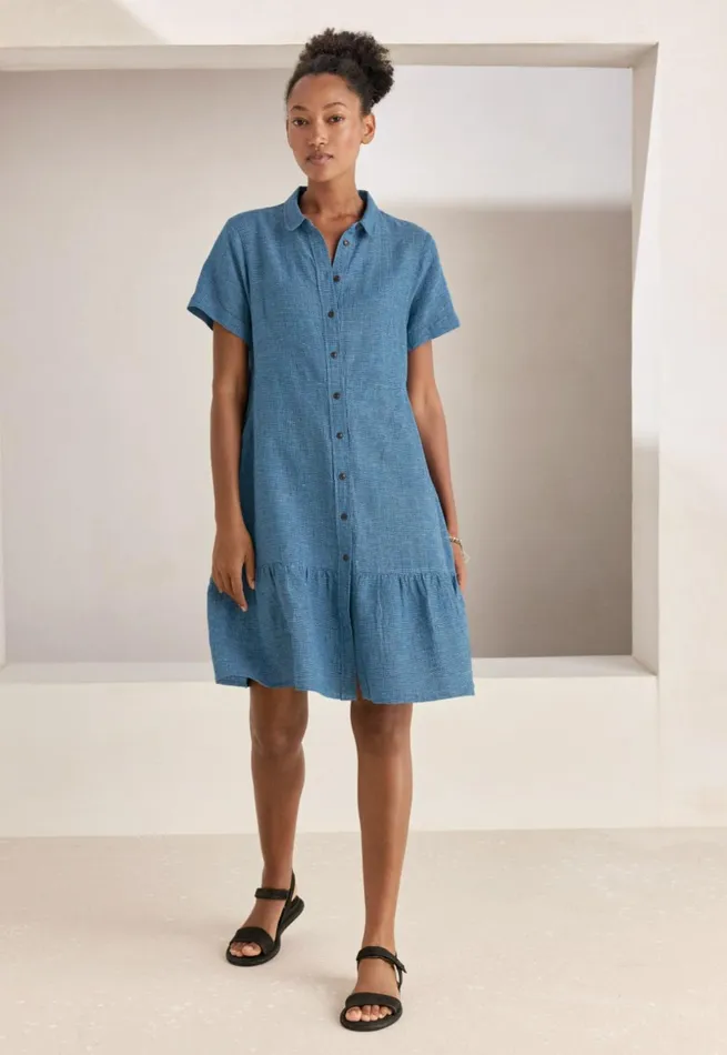 Women Gathered Hemseam Dress Aqua Navy Poetry Fashion Dresses and Skirts