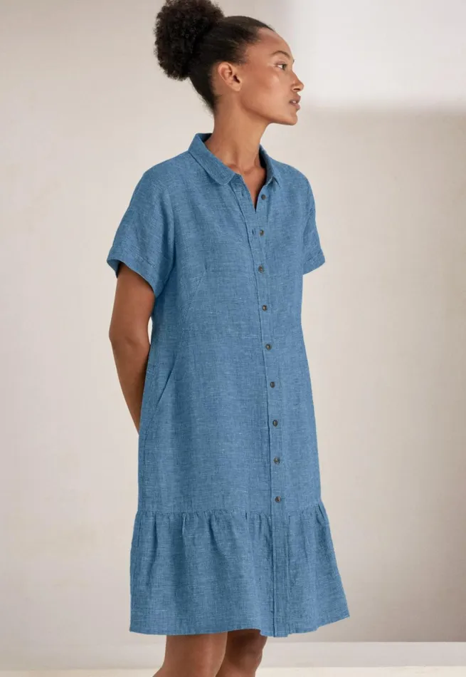 Women Gathered Hemseam Dress Aqua Navy Poetry Fashion Dresses and Skirts