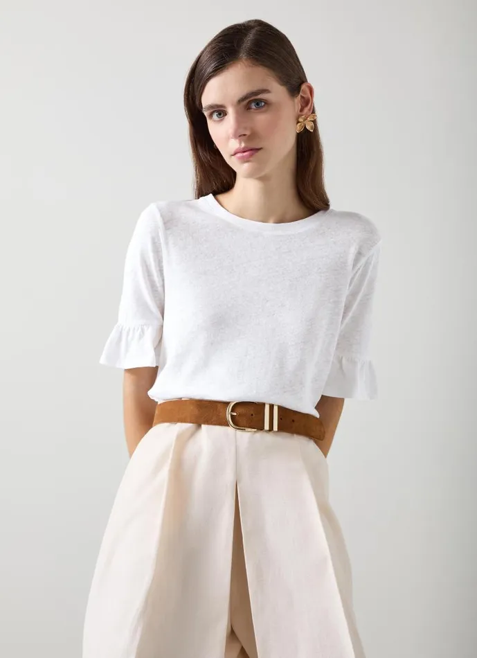 Women Gene Linen Frill TShirt In White White LKBennett Tops